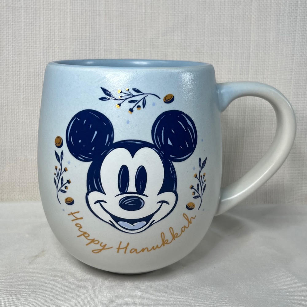 Disney Parks Mickey Mouse Happy Hanukkah Menorah Blue Ceramic Coffee Mug